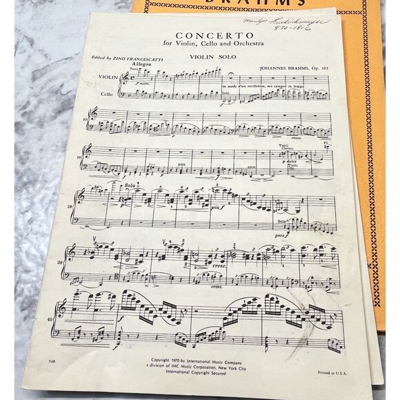 Brahms Concerto in A Minor Opus 102 Vintage Sheet Music Violin Cello Piano - Picture 6 of 10